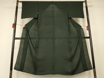 平和屋着物＊夏物 色無地 紗 縞 黒緑色 正絹 逸品 AABD8891jd