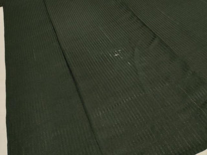 平和屋着物＊夏物 色無地 紗 縞 黒緑色 正絹 逸品 AABD8891jd
