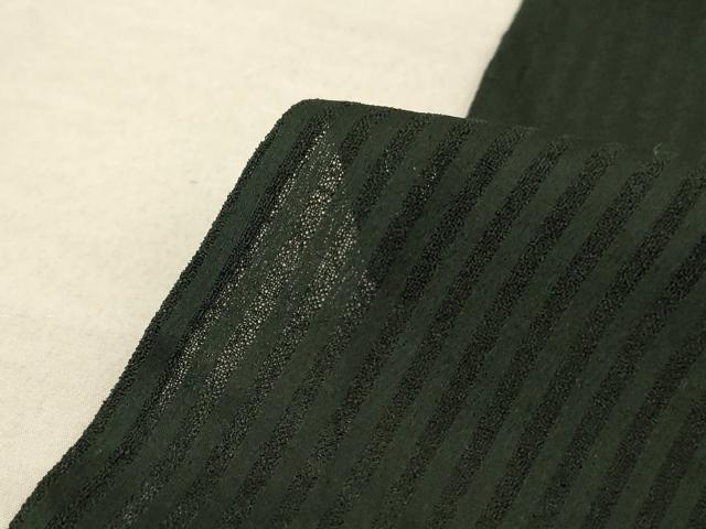 平和屋着物＊夏物 色無地 紗 縞 黒緑色 正絹 逸品 AABD8891jd