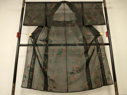 平和屋着物＊夏物 小紋 紗 枝花文 正絹 逸品 AABD8893jd