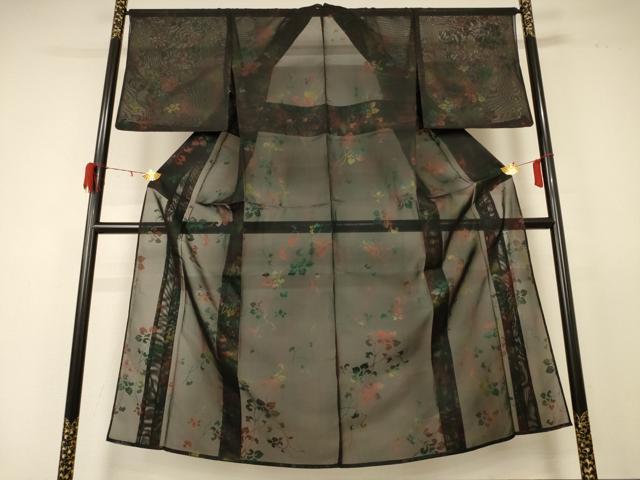 平和屋着物＊夏物 小紋 紗 枝花文 正絹 逸品 AABD8893jd