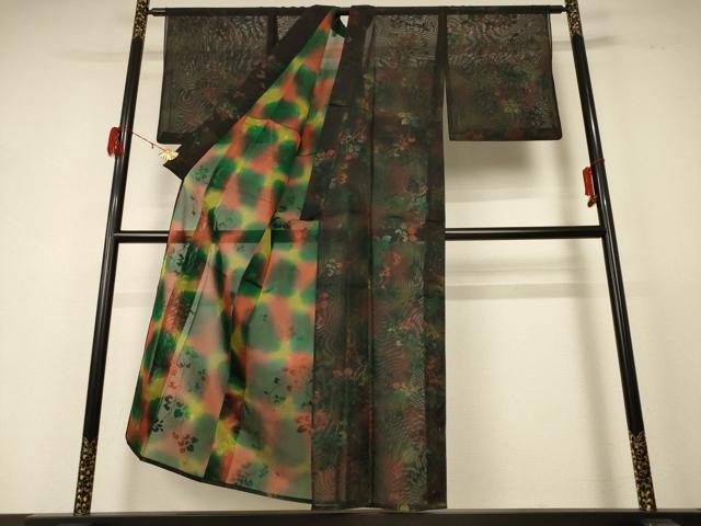 平和屋着物＊夏物 小紋 紗 枝花文 正絹 逸品 AABD8893jd