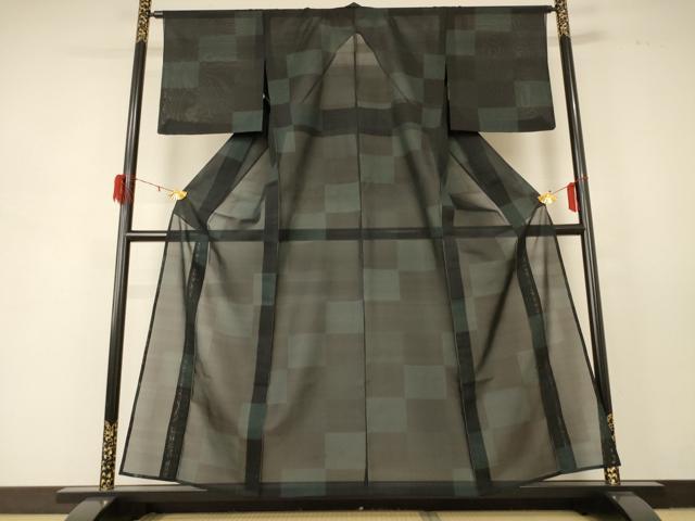 平和屋着物＊夏物 小紋 紗 変わり市松文様 正絹 逸品 AABD8911jd