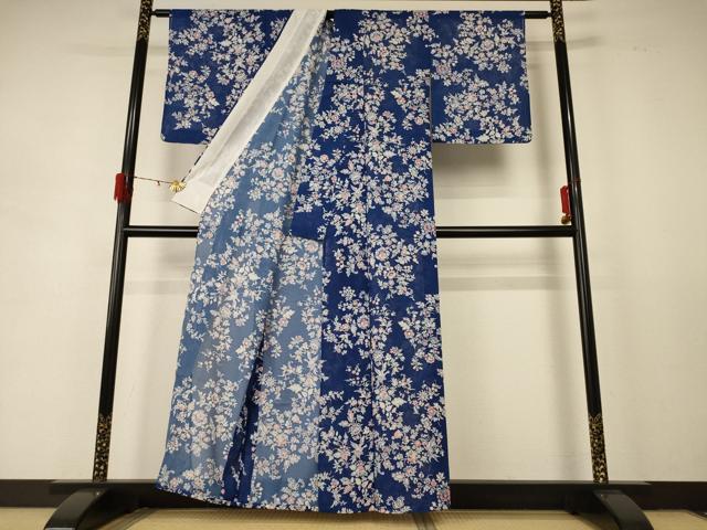 平和屋着物＊夏物 小紋 絽 草花文 正絹 逸品 AABD8915jd