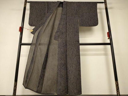 平和屋着物＊夏物 小紋 絽 幾何学文様 吉野間道 正絹 逸品 AABD8921jd
