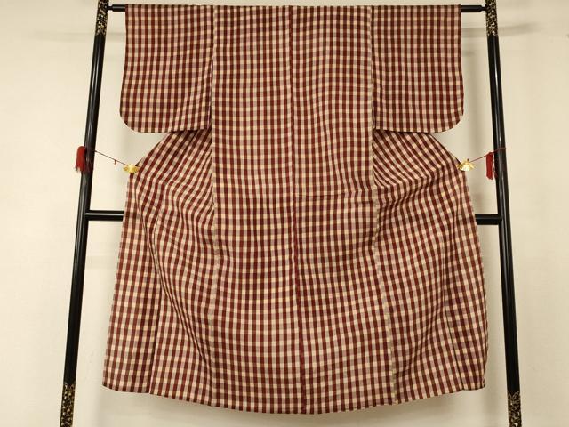 平和屋着物＊夏物 小紋 紗 格子 正絹 逸品 AABD8923jd