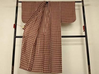 平和屋着物＊夏物 小紋 紗 格子 正絹 逸品 AABD8923jd