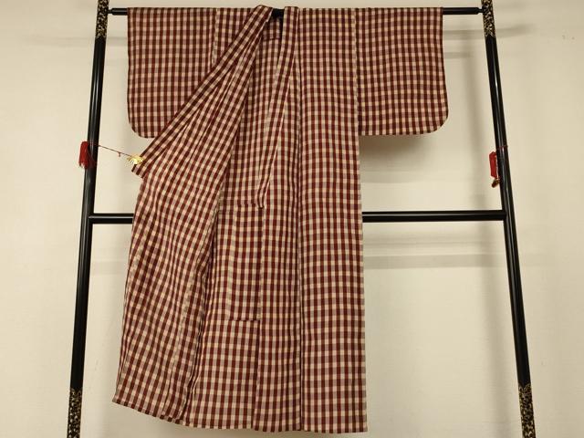 平和屋着物＊夏物 小紋 紗 格子 正絹 逸品 AABD8923jd