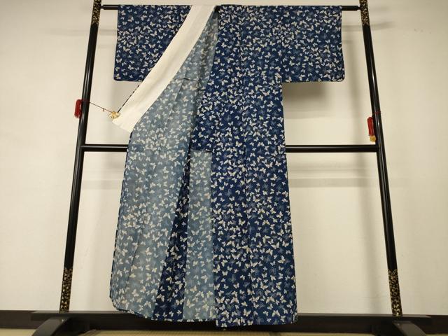 平和屋着物＊夏物 小紋 絽 舞蝶文 正絹 逸品 AABD8925jd