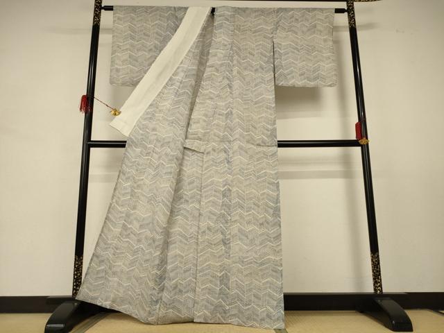 平和屋着物＊夏物 本場小千谷ちぢみ 幾何学文様 麻 逸品 AABD8930jd