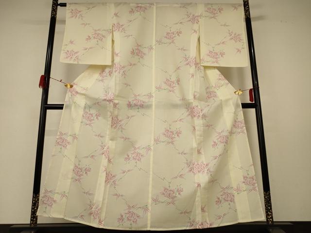 平和屋着物＊夏物 小紋 紗 草花文 正絹 逸品 AABD8931jd