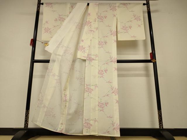 平和屋着物＊夏物 小紋 紗 草花文 正絹 逸品 AABD8931jd