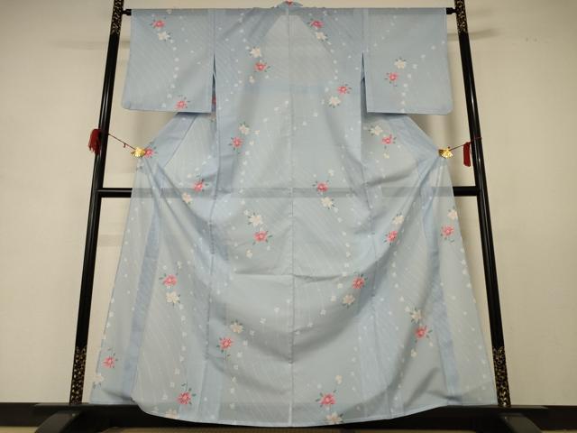 平和屋着物＊夏物 小紋 絽 枝花文 洗える着物 AABD8935jd