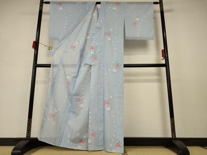 平和屋着物＊夏物 小紋 絽 枝花文 洗える着物 AABD8935jd