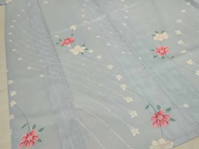 平和屋着物＊夏物 小紋 絽 枝花文 洗える着物 AABD8935jd