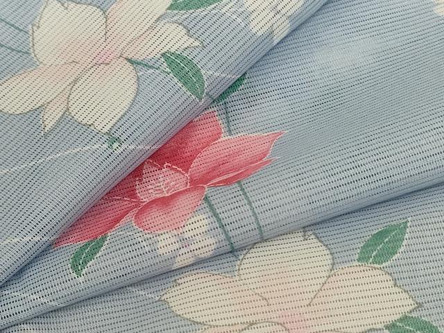 平和屋着物＊夏物 小紋 絽 枝花文 洗える着物 AABD8935jd