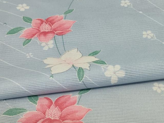 平和屋着物＊夏物 小紋 絽 枝花文 洗える着物 AABD8935jd