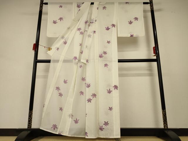 平和屋着物＊夏物 小紋 絽 流水楓文 洗える着物 AABD8938jd