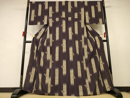 平和屋着物＊夏物 小紋 縦絽 芝花間道 正絹 逸品 AABD8940jd