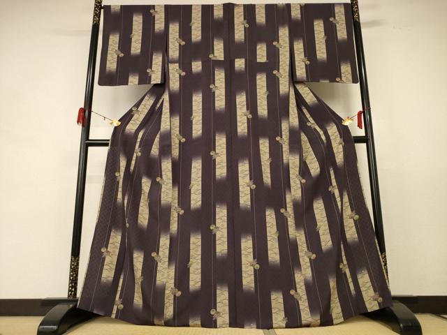 平和屋着物＊夏物 小紋 縦絽 芝花間道 正絹 逸品 AABD8940jd