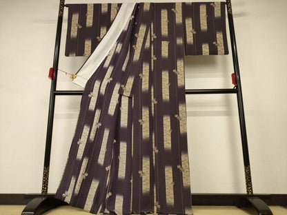 平和屋着物＊夏物 小紋 縦絽 芝花間道 正絹 逸品 AABD8940jd