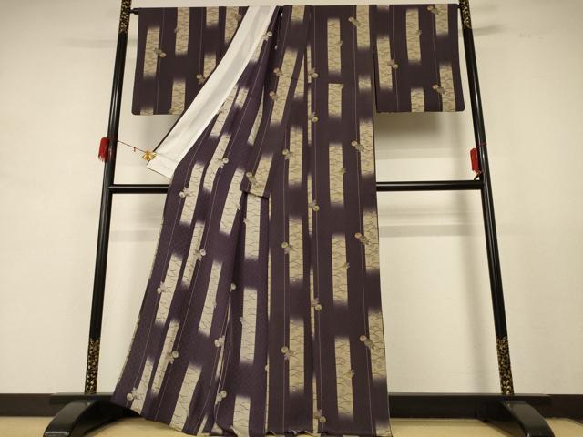 平和屋着物＊夏物 小紋 縦絽 芝花間道 正絹 逸品 AABD8940jd