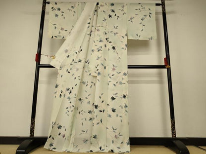 平和屋着物＊夏物 小紋 絽 草花文 暈し染め 正絹 逸品 未使用 AABD8943jd