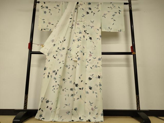 平和屋着物＊夏物 小紋 絽 草花文 暈し染め 正絹 逸品 未使用 AABD8943jd