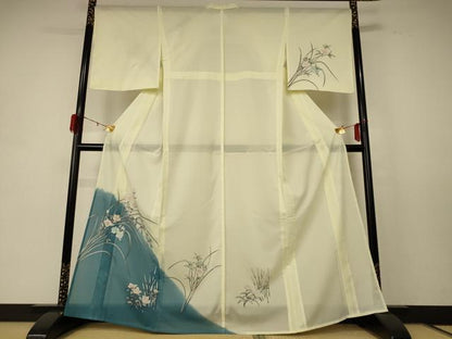 平和屋着物＊夏物 訪問着 絽 草花文 銀彩 洗える着物 AABD8948jd