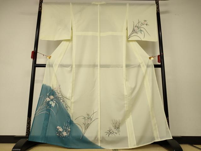 平和屋着物＊夏物 訪問着 絽 草花文 銀彩 洗える着物 AABD8948jd