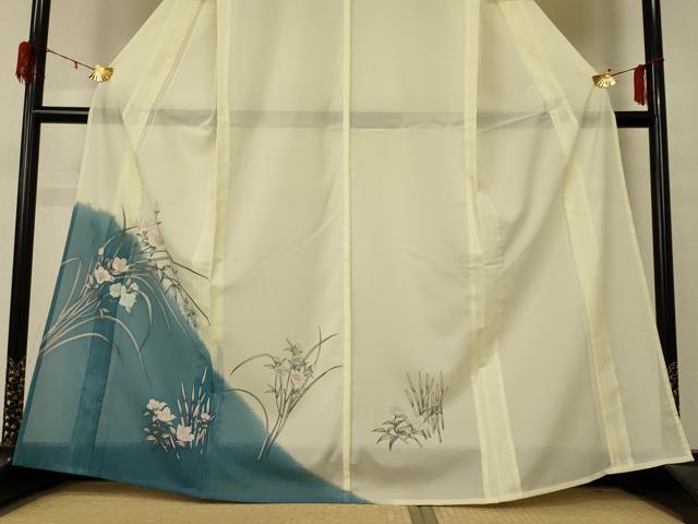 平和屋着物＊夏物 訪問着 絽 草花文 銀彩 洗える着物 AABD8948jd