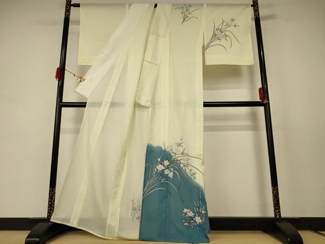 平和屋着物＊夏物 訪問着 絽 草花文 銀彩 洗える着物 AABD8948jd