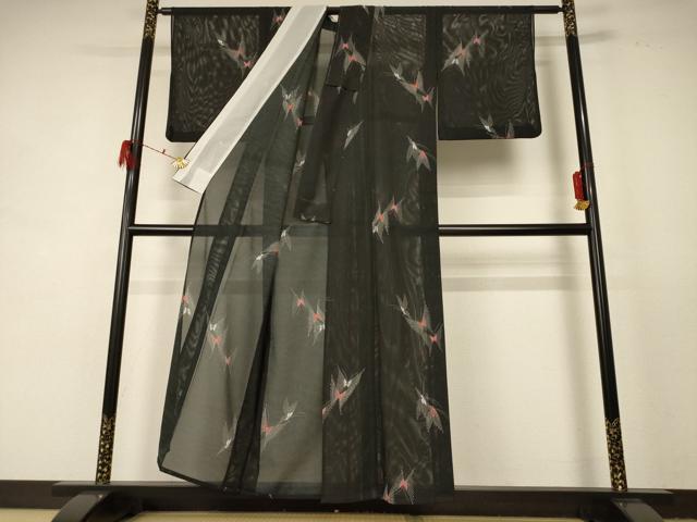 平和屋着物＊夏物 小紋 絽 舞蝶文 洗える着物 AABD8950jd