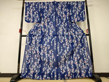 平和屋着物＊夏物 小紋 絽 草花文 洗える着物 未使用 AABD8952jd