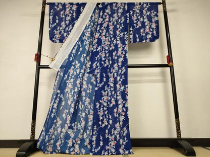 平和屋着物＊夏物 小紋 絽 草花文 洗える着物 未使用 AABD8952jd