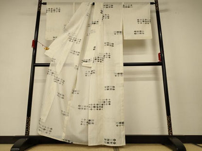 平和屋着物＊夏物 小紋 絽 亀甲花文 洗える着物 AABD8953jd