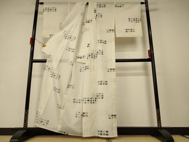平和屋着物＊夏物 小紋 絽 亀甲花文 洗える着物 AABD8953jd