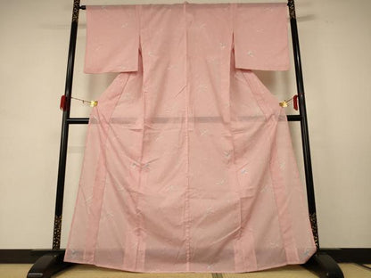 平和屋着物＊夏物 小紋 絽 花鳥文 金彩 洗える着物 AABD8954jd