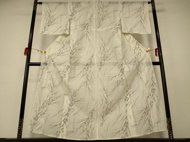 平和屋着物＊夏物 小紋 絽 手描き 草葉文 洗える着物 AABD8956jd