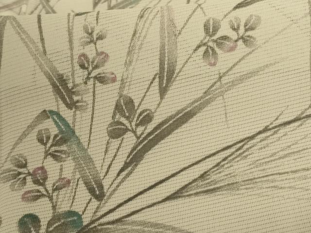 平和屋着物＊夏物 小紋 絽 手描き 草葉文 洗える着物 AABD8956jd