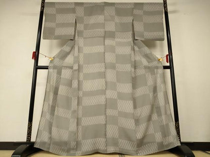 平和屋着物＊夏物 小紋 紗 変わり市松文様 正絹 逸品 AABD8958jd