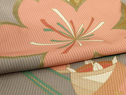 平和屋着物＊夏物　振袖　縦絽　流水草花文　金彩　正絹　逸品　AABD8959jd