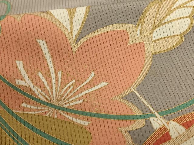 平和屋着物＊夏物　振袖　縦絽　流水草花文　金彩　正絹　逸品　AABD8959jd