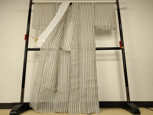 平和屋着物＊夏物　絹芭蕉　縞　正絹　逸品　AABD8960jd