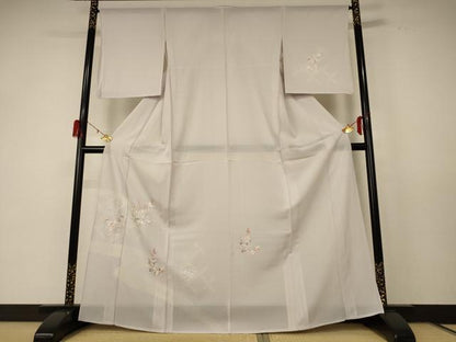 平和屋着物＊夏物 訪問着 絽 刺繍 草花文 銀彩 正絹 逸品 AABD8967jd