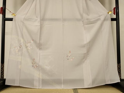 平和屋着物＊夏物 訪問着 絽 刺繍 草花文 銀彩 正絹 逸品 AABD8967jd