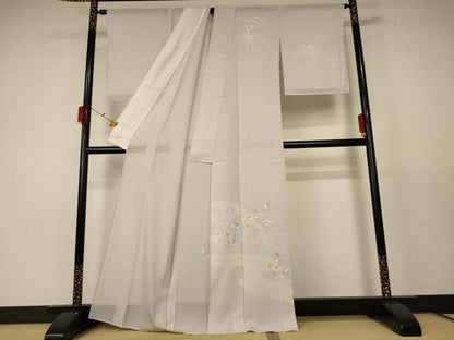 平和屋着物＊夏物 訪問着 絽 刺繍 草花文 銀彩 正絹 逸品 AABD8967jd