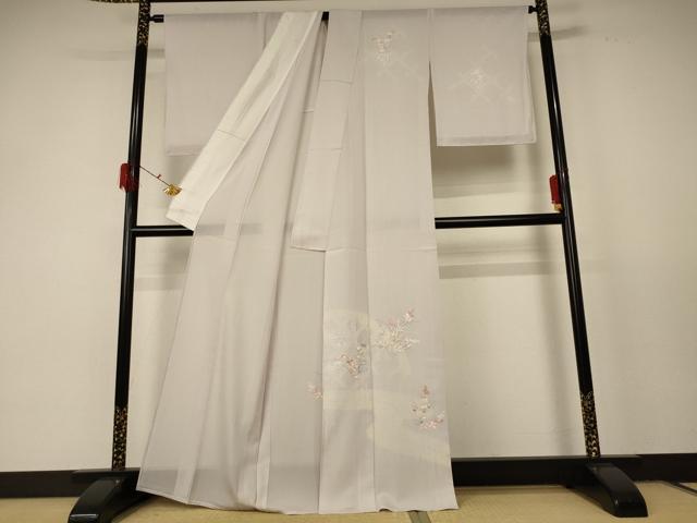 平和屋着物＊夏物 訪問着 絽 刺繍 草花文 銀彩 正絹 逸品 AABD8967jd