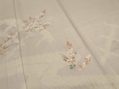 平和屋着物＊夏物 訪問着 絽 刺繍 草花文 銀彩 正絹 逸品 AABD8967jd