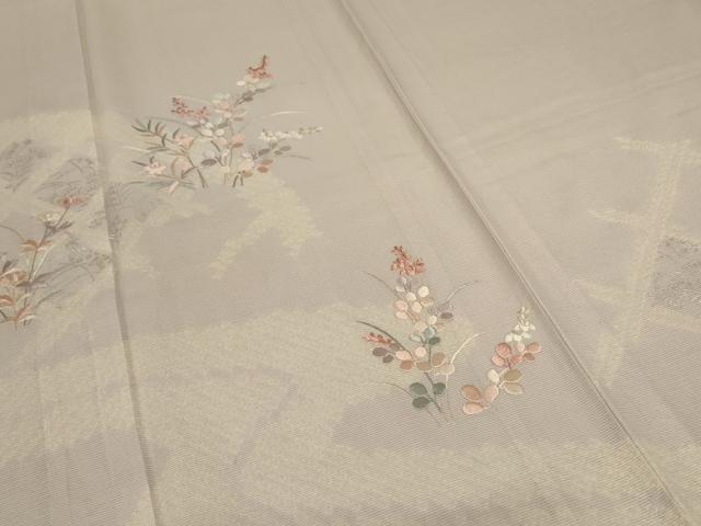 平和屋着物＊夏物 訪問着 絽 刺繍 草花文 銀彩 正絹 逸品 AABD8967jd